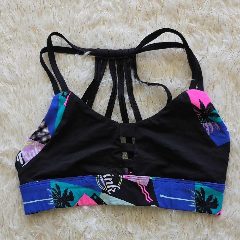 Victoria’s Secret PINK Ultimate Strappy Sports Bra‎ Tropical Neon Palm Size S